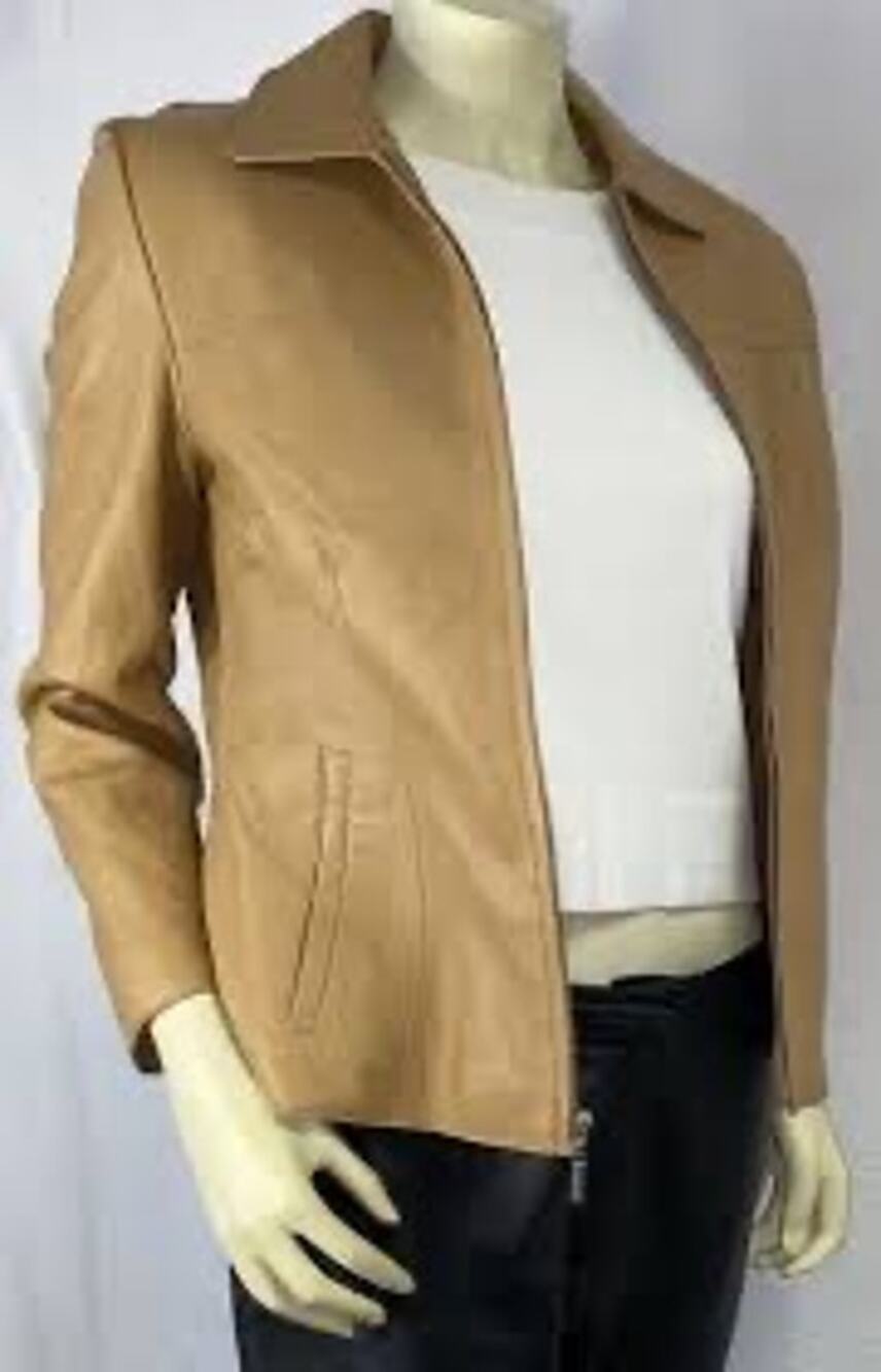Vintage Wilsons Leather Pelle Studio Tan Jacket Full ZIp Front And Collar Size M
